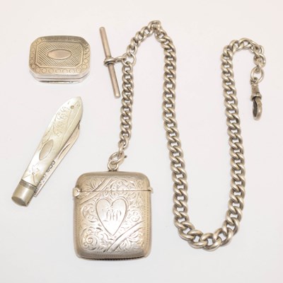 Lot 253 - George III silver vinaigrette, silver vesta with Albert, etc