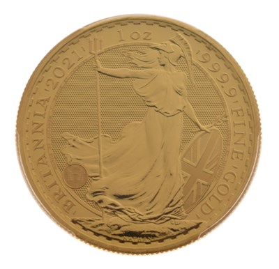 Lot 124 - Elizabeth II gold 1oz Britannia, 2021, in presentation case