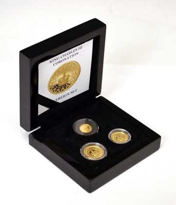 Lot 131 - Tristan da Cunha Charles III gold three-coin sovereign set, 2023