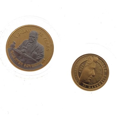 Lot 121 - Alderney 1/4 gold Sovereign, Tristan da Cunha 1/8 gold sovereign