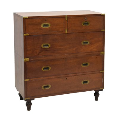 Lot 403 - Victorian brass bound teak 'Campaign' chest of drawers