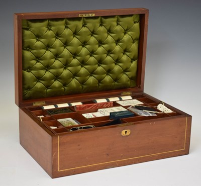 Lot 453 - Edwardian inlaid mahogany sewing box and contents