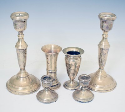 Lot 291 - Pair of Elizabeth II silver table candlesticks, etc