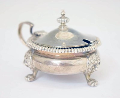 Lot 225 - Elizabeth II silver mustard pot with blue glass liner