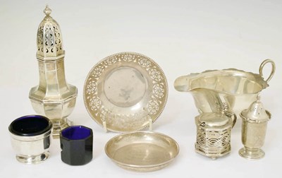 Lot 234 - George V silver sauceboat, an Edward VII silver sugar caster, etc