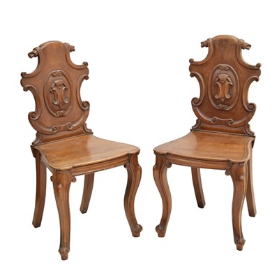 Lot 797 - Pair of Victorian mahogany hall chairs