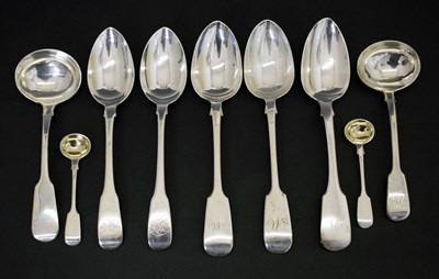 Lot 262 - Assorted 19th century silver fiddle pattern flatware