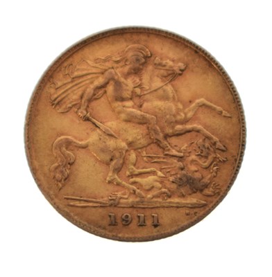 Lot 308 - George V gold half sovereign, 1911