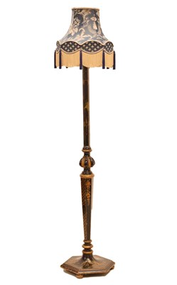 Lot 817 - Early 20th century black lacquered Chinoiserie standard lamp