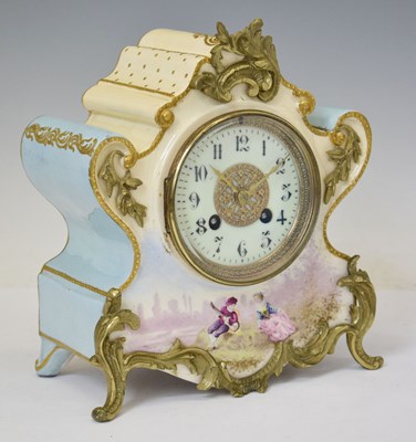 Lot 760 - Early 20th century French porcelain and gilt metal mounted mantel clock