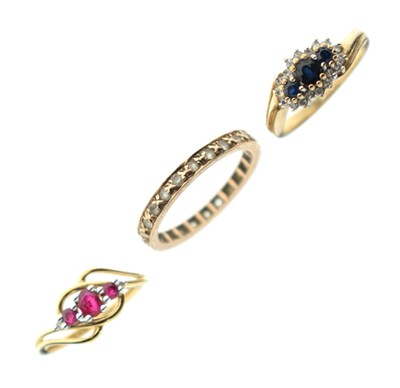 Lot 34 - Ruby and diamond 9ct gold dress ring, etc