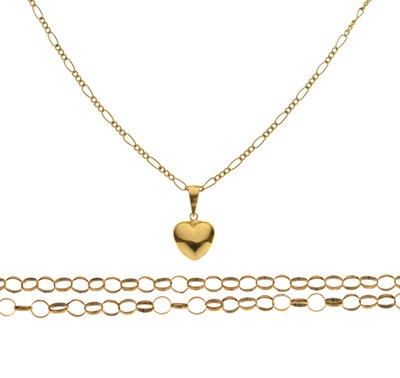 Lot 97 - Figaro link necklace stamped '375', with a heart-shaped pendant