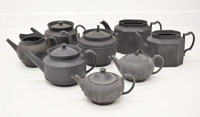 Lot 594 - Black basalt tea wares etc
