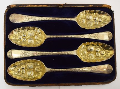Lot 266 - Set of four silver George III fruit tablespoons