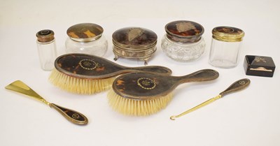 Lot 251 - Collection of silver and tortoiseshell part dressing table sets