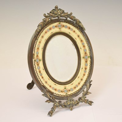 Lot 423 - Late 19th / early 20th century oval brass and porcelain dressing easel table mirror