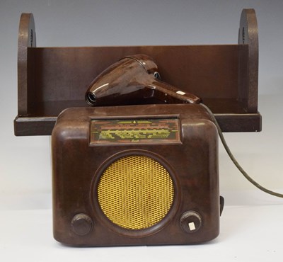 Lot 409 - Brown bakelite 'EBCO' bookcase, radio, and hairdryer