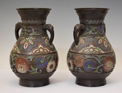 Lot 662 - Pair of 19th century Chinese champleve enamel vases