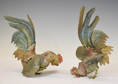 Lot 406 - Pair cast metal 'fighting cocks'