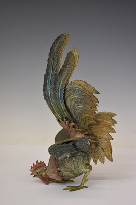 Lot 406 - Pair cast metal 'fighting cocks'