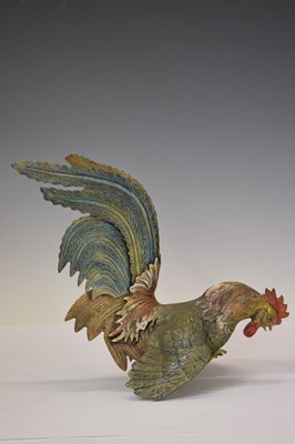 Lot 406 - Pair cast metal 'fighting cocks'