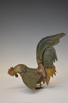 Lot 406 - Pair cast metal 'fighting cocks'