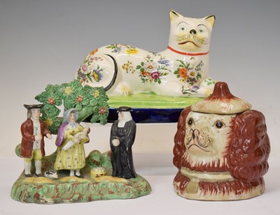 Lot 584 - 19th century Staffordshire pottery Tithe Pig figure group, etc