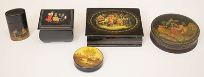 Lot 445 - Five Russian various sized lacquered boxes