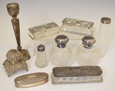 Lot 229 - Pair of Elizabeth II silver mounted cut glass dressing table jars, etc