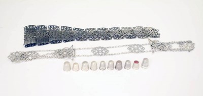 Lot 246 - Late Victorian silver belt, eleven silver thimbles, and a silver plated belt