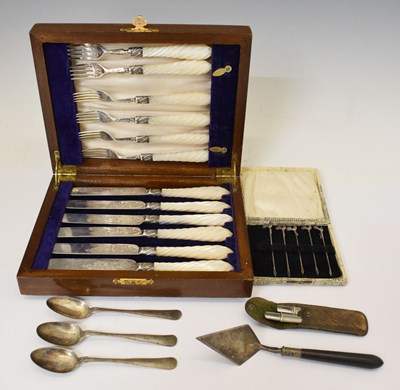 Lot 247 - Cased set of six Victorian silver and mother-of-pearl fruit knives and forks