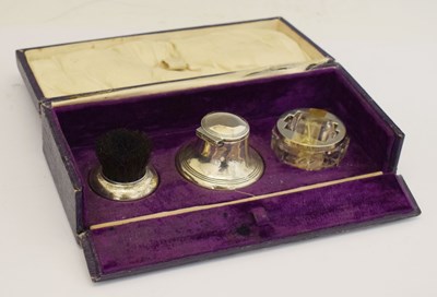 Lot 207 - George V cased a three-piece silver mounted desk set