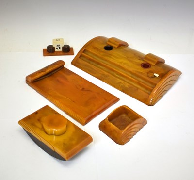 Lot 359 - Art Deco amber bakelite desk accessories
