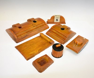 Lot 360 - Art Deco amber bakelite desk accessories