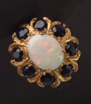 Lot 31 - Opal and sapphire cluster 9ct gold ring
