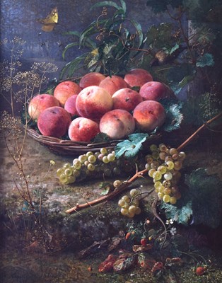 Lot 281 - Alexis Kreyder (French, 1839-1912) - Oil on canvas - Still life of a basket of peaches