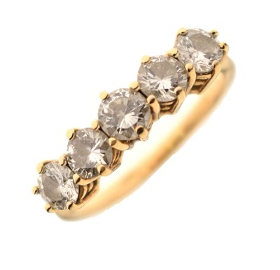 Lot 7 - Five-stone diamond 18ct gold ring