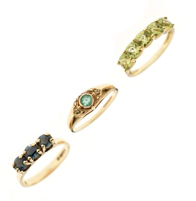 Lot 56 - Three gem-set 9ct gold dress rings