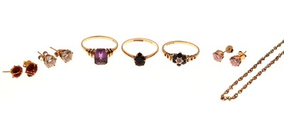 Lot 59 - Three 9ct gold gem-set rings, etc