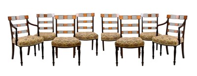 Lot 580 - Set of eight Regency mahogany and satinwood dining chairs