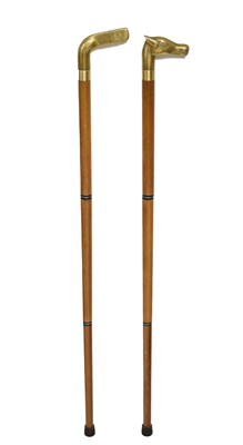 Lot 396 - Two three-piece brass handled walking canes
