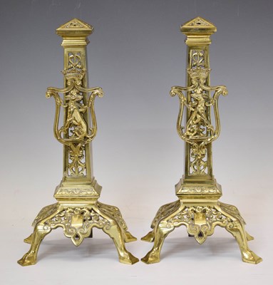Lot 441 - Pair of brass fire dogs or andirons