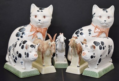 Lot 590 - Rye Pottery - Group of animal figures with painted decoration