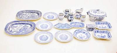 Lot 585 - Group of 19th century and later blue and white transfer printed dinner wares etc