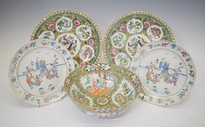 Lot 654 - Pair of Chinese Canton Famille Rose plates etc