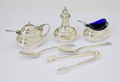Lot 236 - George V silver three-piece condiment set, etc