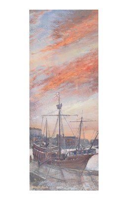 Lot 721 - Dennis Lewis (Bristol Savages, 1928-2014) - Gouache on paper, 'The Matthew - Red Sky at Night'