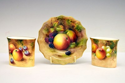 Lot 225 - Royal Worcester - Two porcelain spill vases and a shaped pin dish
