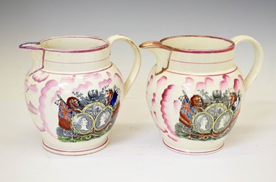 Lot 384 - 19th century Sunderland puce lustre jug, etc