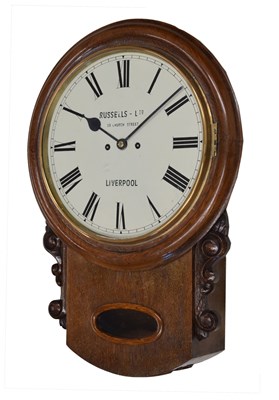 Lot 378 - Russells Ltd, Liverpool - Oak-cased twin fusee 'drop dial' wall clock